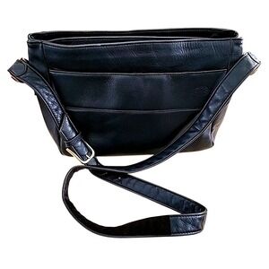 Vintage SAS Leather Shoulder Bag Navy Blue Crossbody Purse Adjustable Strap USA